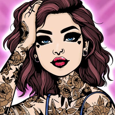 realistic girl with tattoos all over