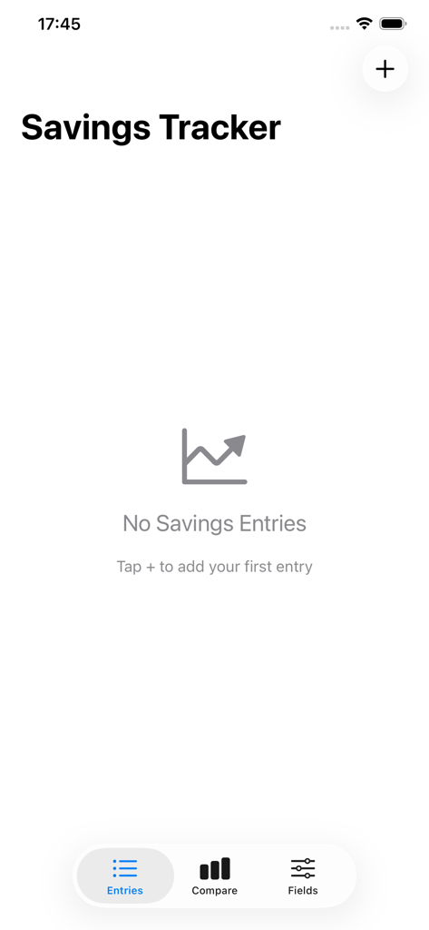 WealthPocket - Interfaz del rastreador de ahorros de la aplicación WealthPocket que muestra un estado vacío con una indicación para añadir nuevas entradas