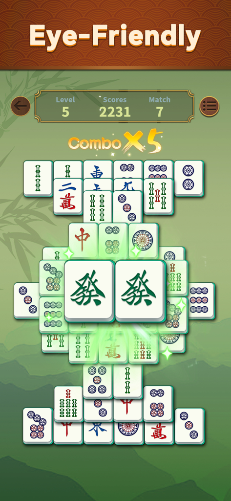 Otium Mahjong: Wafū Tile Match - Pantalla de juego de Otium Mahjong que muestra fichas grandes y amigables a la vista y un fondo zen