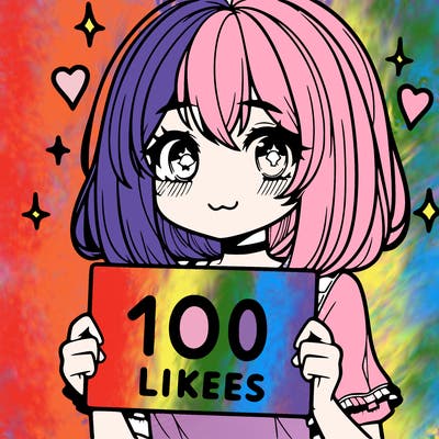 anima girl holding a 100 likes sign in her hand