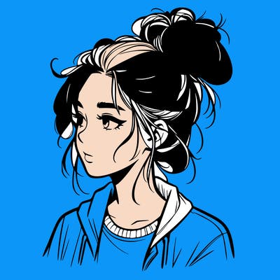 realistic teenage girl with a messy bun