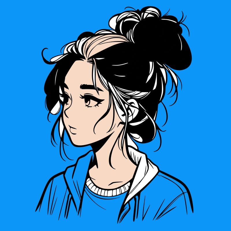 realistic teenage girl with a messy bun