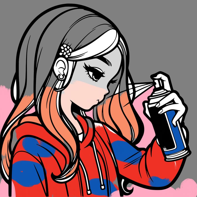 a realistic girl spray painting