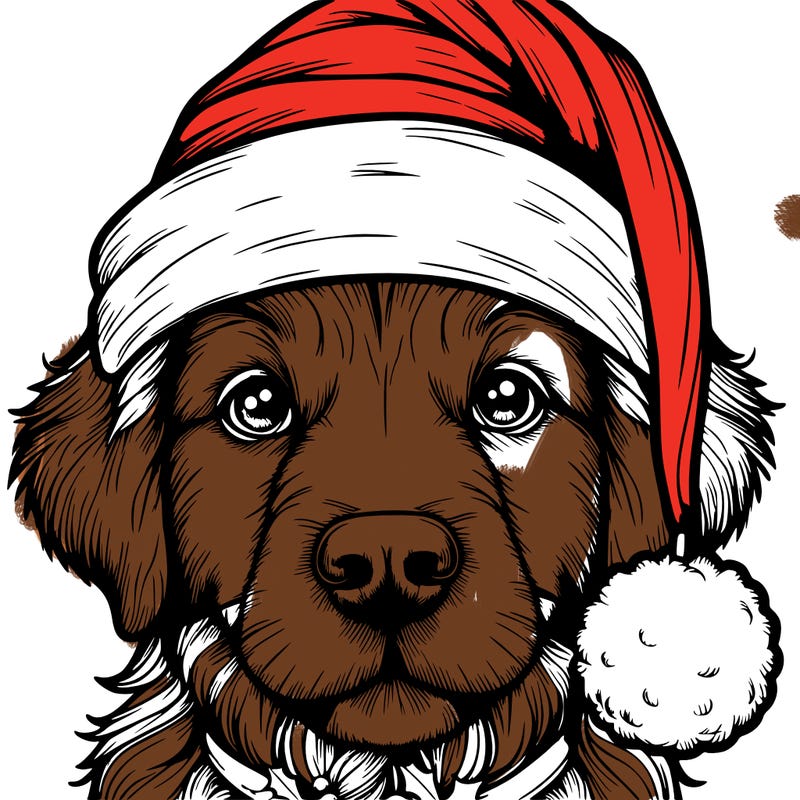 realistic dog with a christmas hat