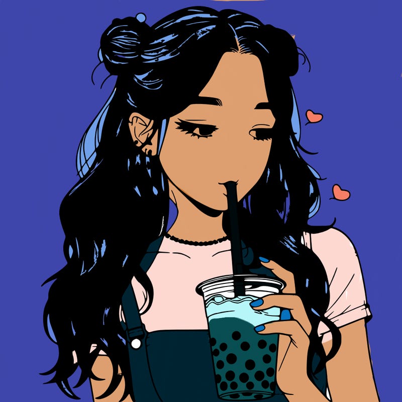 aesthetic realistic girl with boba