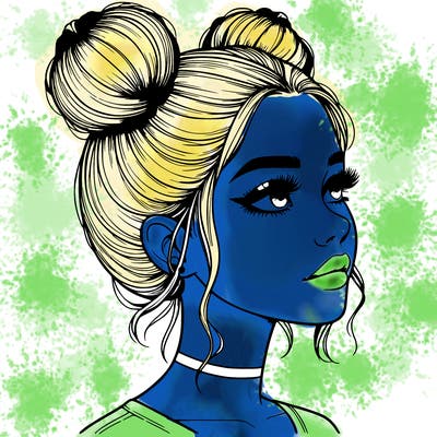 realistic girl with buns on the top of her head