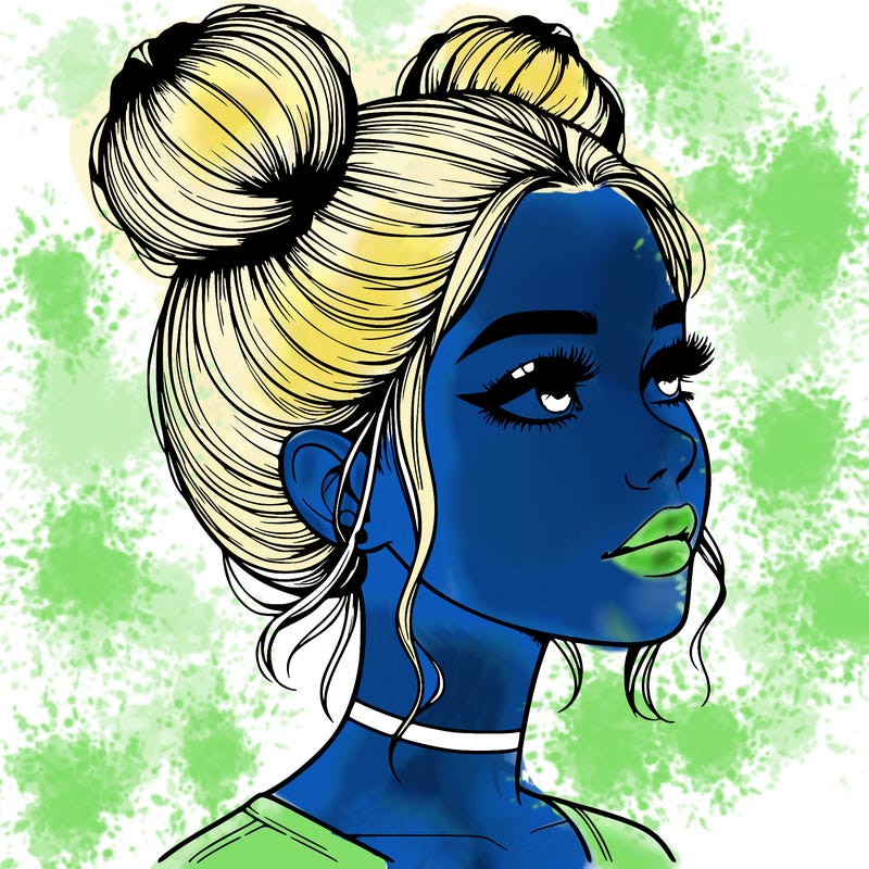 realistic girl with buns on the top of her head