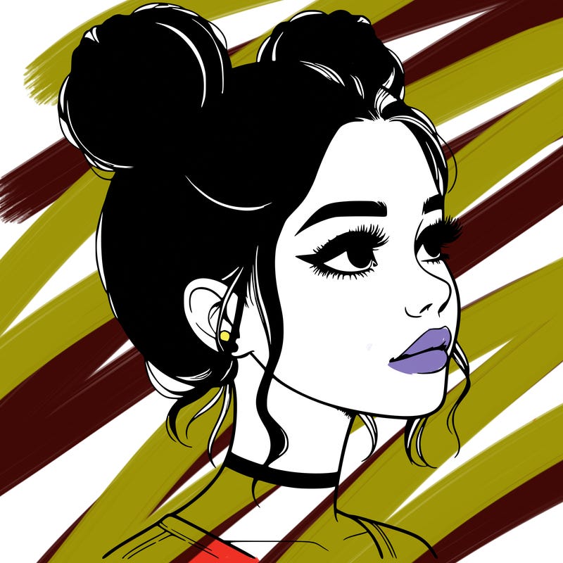 realistic girl with buns on the top of her head