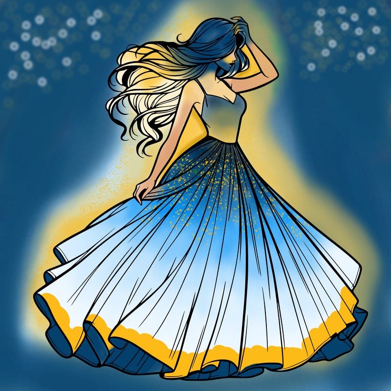 realistic woman with dress flowing in the wind