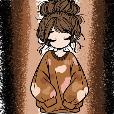 girl with baggy sweatshirt and messy bun