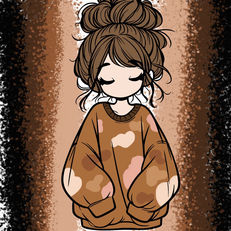 girl with baggy sweatshirt and messy bun