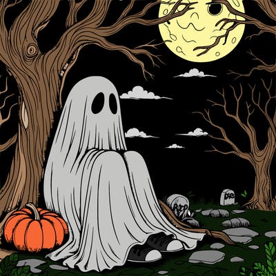 realistic sitting in a haunted tree