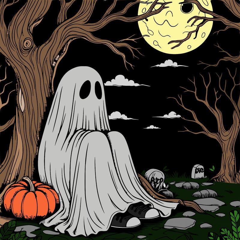 realistic sitting in a haunted tree