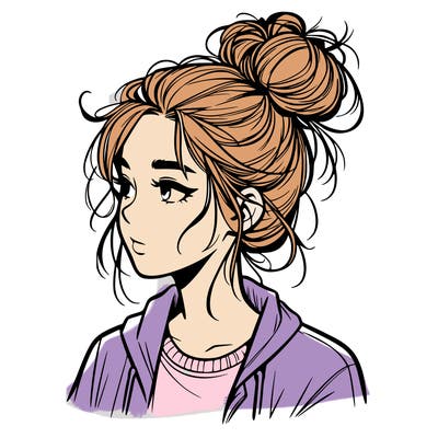 realistic teenage girl with a messy bun
