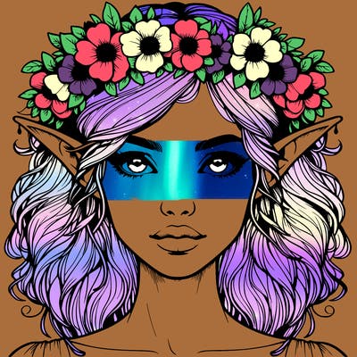 realistic female elf with flower crown