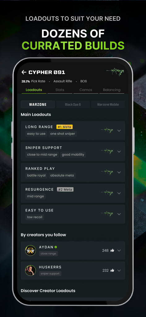 CODMunity: Warzone & BO7 Meta - CODMunity app interface showing curated weapon loadouts and meta builds for Warzone and Black Ops 6