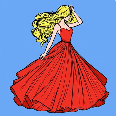 realistic woman with dress flowing in the wind