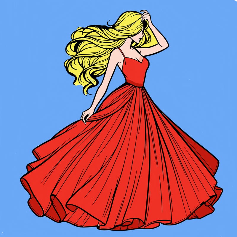 realistic woman with dress flowing in the wind