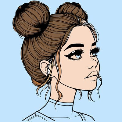 realistic girl with buns on the top of her head