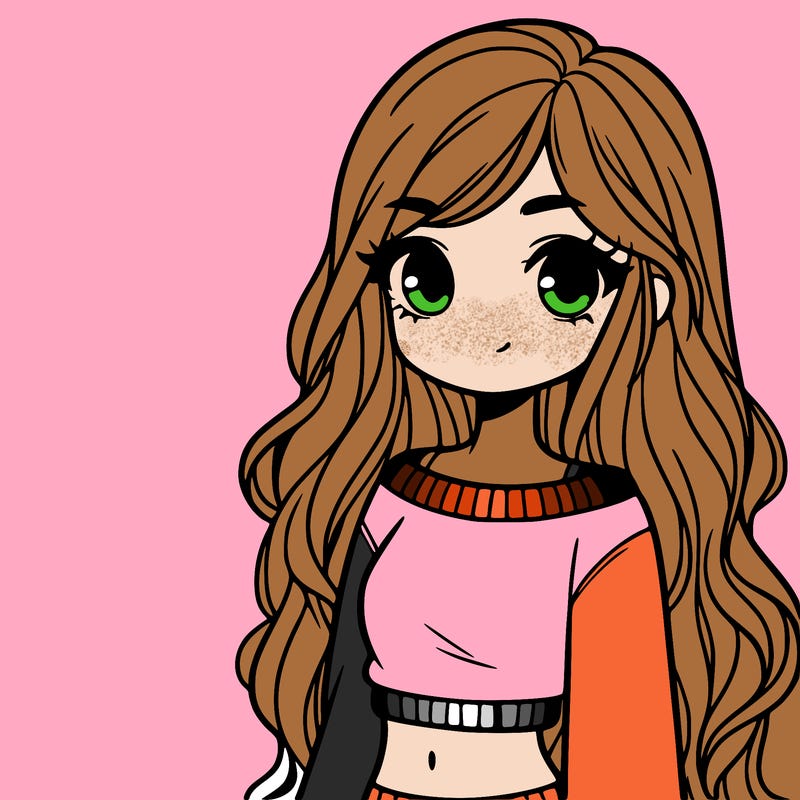 girl with long hair and a crop top with a sweater