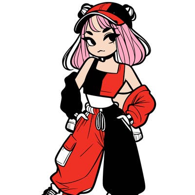 girl in crop top and baggy pants