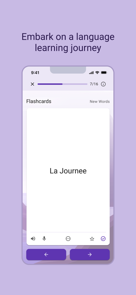 TALL Embark - TALL Embark app displaying a French language learning flashcard for vocabulary practice.