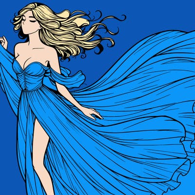 realistic woman in dress flowing the the wind