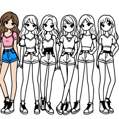 a group of girls wearing crop tops and shorts