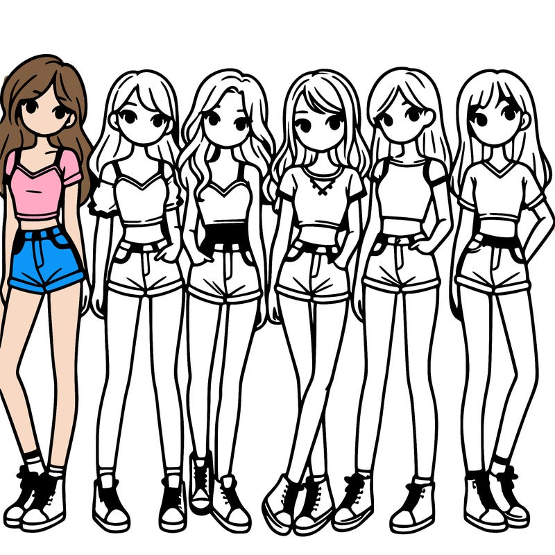 a group of girls wearing crop tops and shorts