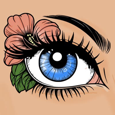 realistic eye with flower
