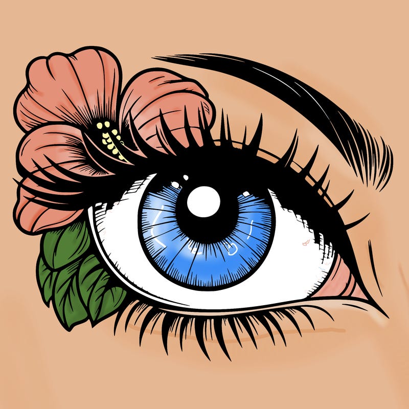 realistic eye with flower