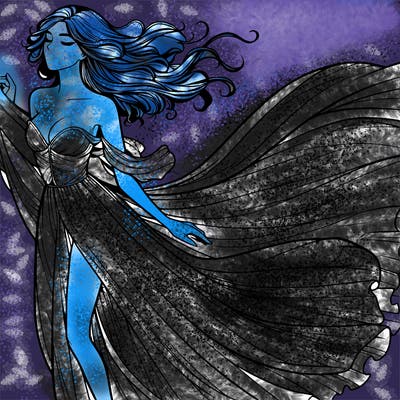 realistic woman in dress flowing the the wind