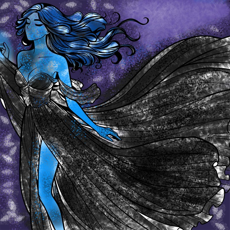 realistic woman in dress flowing the the wind