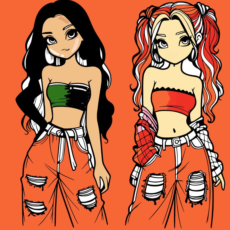 2 girls in crop tops and baggy jeans ripped