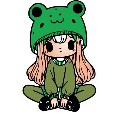 a girl wearing a frog hat and some frog socks