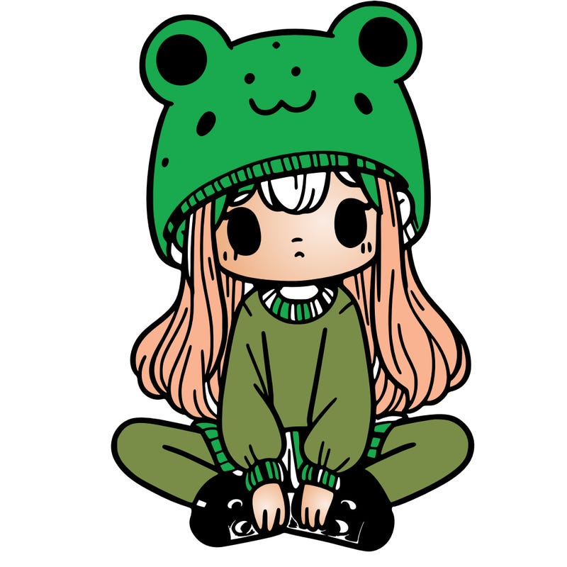a girl wearing a frog hat and some frog socks