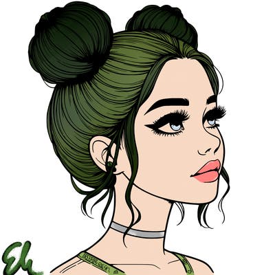 realistic girl with buns on the top of her head