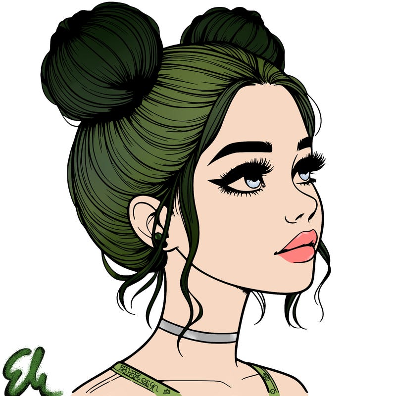 realistic girl with buns on the top of her head