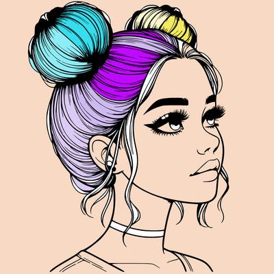 realistic girl with buns on the top of her head