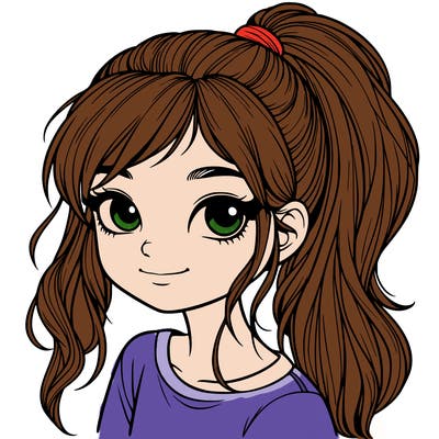 realistic girl with ponytail