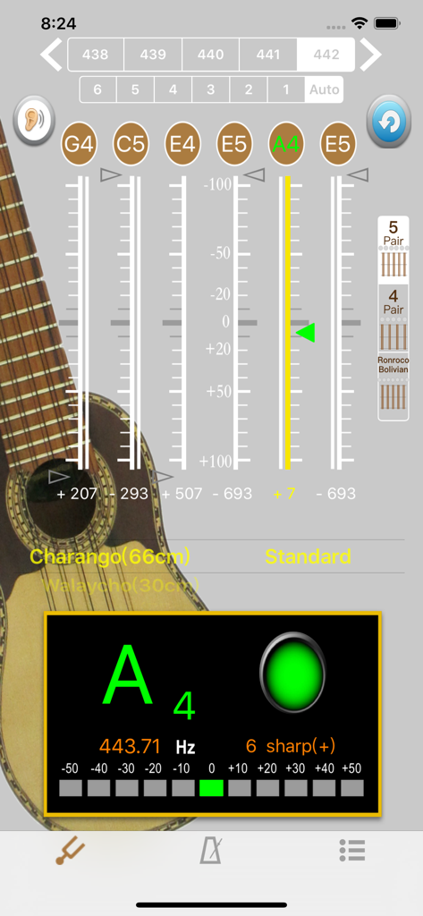 Charango Chillador Tuner - Interface of the Charango Chillador Tuner app showing precision tuning for Andean string instruments