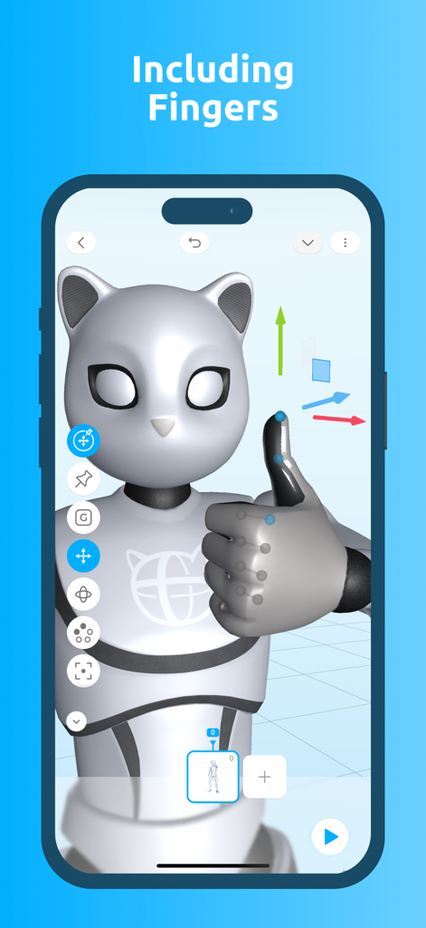 Cascadeur: 3D animation - Interface of Cascadeur app showing 3D character finger posing