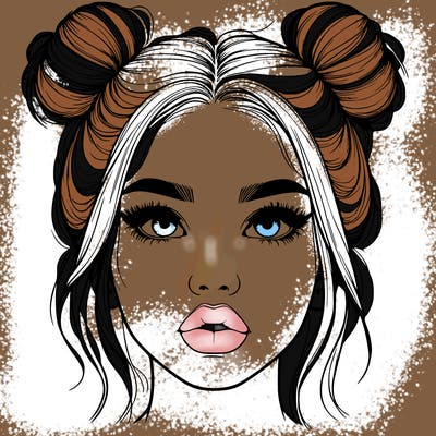 realistic girl with two buns on her hair and lips