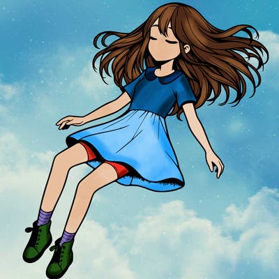 realistic girl floating