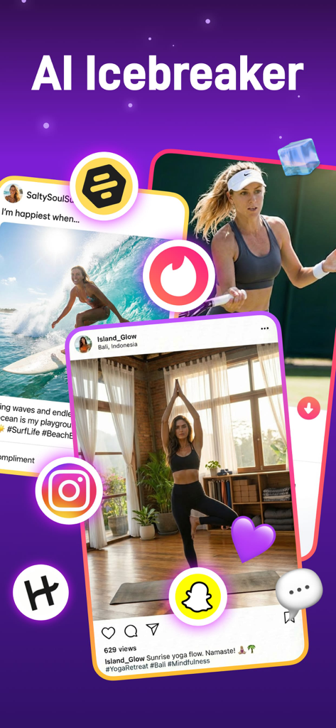 Chatterly AI icebreaker feature for Tinder Bumble and Hinge profiles