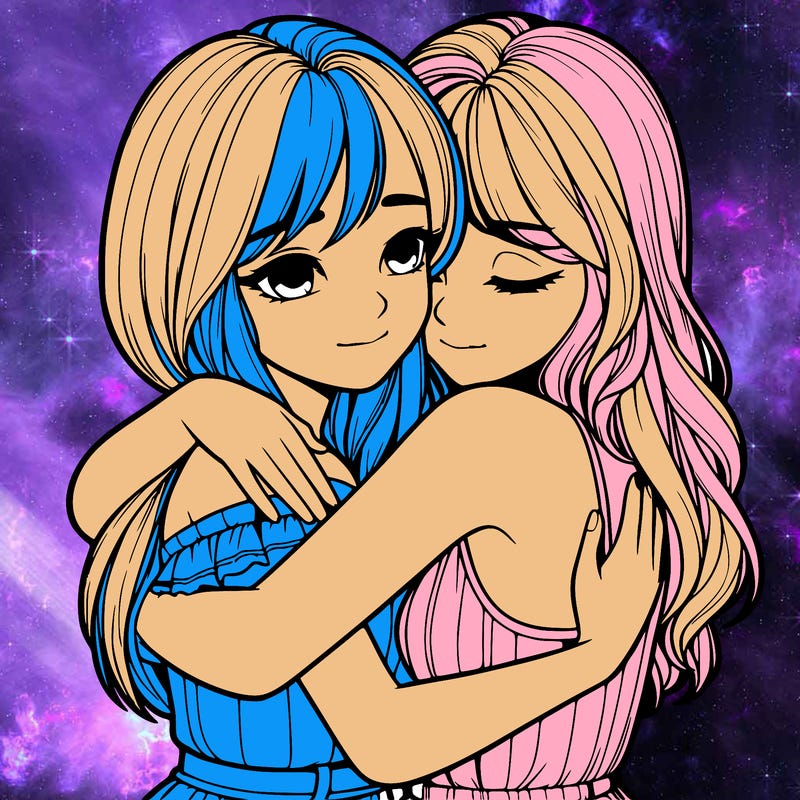 realistic girls hugging