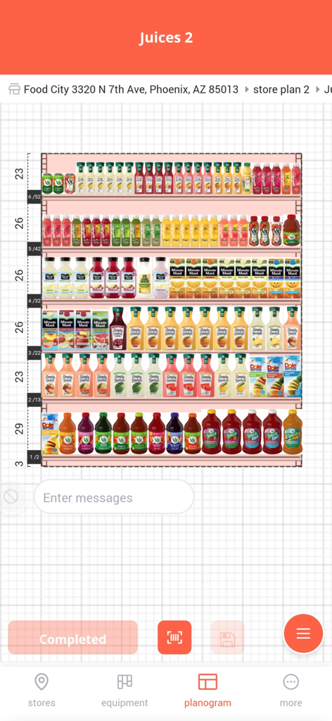 Digital juice shelf planogram in the ABM Shelf app