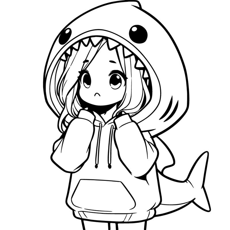 girl with oversized shark hoodie