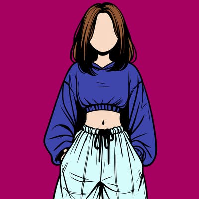 realistic girl faceless with baggy pants and a crop top