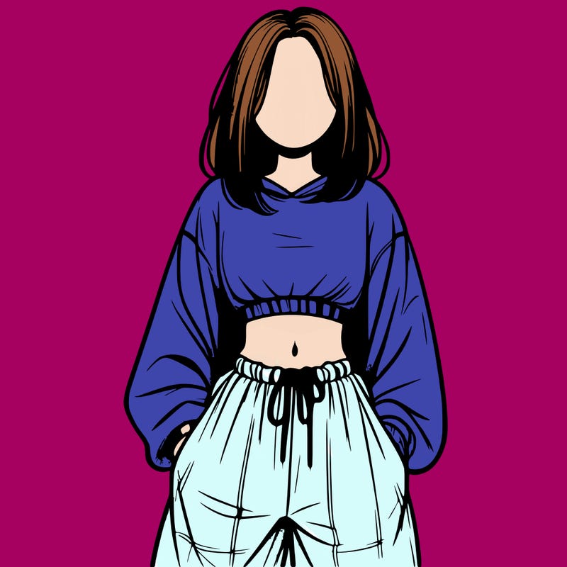 realistic girl faceless with baggy pants and a crop top
